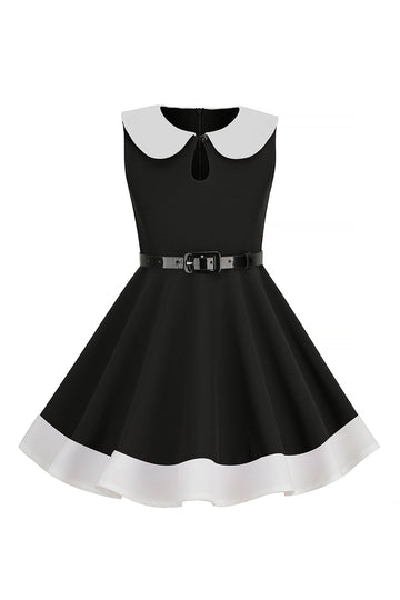 Black Jewel Neck Sleeveless 50's Girls Dress